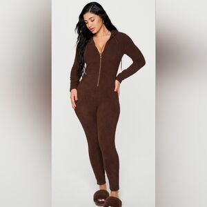 NEW With Tags! FABLETICS YITTY Lounge L Dark Brown Pet Me Cozy Pajamas Jumpsuit